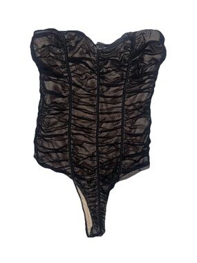 Forever 21 NWT Size L Sheer Black Ruching Strapless Bodysuit